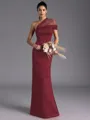 Resplendent Sheath One-Shoulder Pleated Floor-Length Satin Bridesmaid Dress