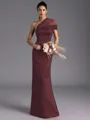 Resplendent Sheath One-Shoulder Pleated Floor-Length Satin Bridesmaid Dress