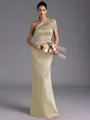 Resplendent Sheath One-Shoulder Pleated Floor-Length Satin Bridesmaid Dress