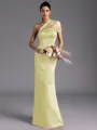 Resplendent Sheath One-Shoulder Pleated Floor-Length Satin Bridesmaid Dress