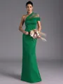 Resplendent Sheath One-Shoulder Pleated Floor-Length Satin Bridesmaid Dress