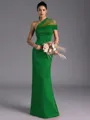 Resplendent Sheath One-Shoulder Pleated Floor-Length Satin Bridesmaid Dress