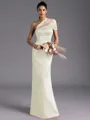 Resplendent Sheath One-Shoulder Pleated Floor-Length Satin Bridesmaid Dress