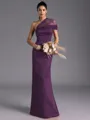 Resplendent Sheath One-Shoulder Pleated Floor-Length Satin Bridesmaid Dress