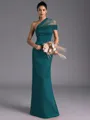 Resplendent Sheath One-Shoulder Pleated Floor-Length Satin Bridesmaid Dress