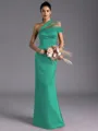 Resplendent Sheath One-Shoulder Pleated Floor-Length Satin Bridesmaid Dress