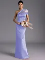 Resplendent Sheath One-Shoulder Pleated Floor-Length Satin Bridesmaid Dress