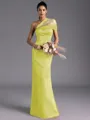 Resplendent Sheath One-Shoulder Pleated Floor-Length Satin Bridesmaid Dress