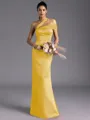 Resplendent Sheath One-Shoulder Pleated Floor-Length Satin Bridesmaid Dress