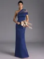 Resplendent Sheath One-Shoulder Pleated Floor-Length Satin Bridesmaid Dress