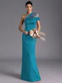 Resplendent Sheath One-Shoulder Pleated Floor-Length Satin Bridesmaid Dress