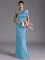 Resplendent Sheath One-Shoulder Pleated Floor-Length Satin Bridesmaid Dress