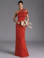 Resplendent Sheath One-Shoulder Pleated Floor-Length Satin Bridesmaid Dress