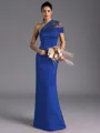 Resplendent Sheath One-Shoulder Pleated Floor-Length Satin Bridesmaid Dress