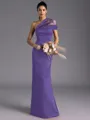 Resplendent Sheath One-Shoulder Pleated Floor-Length Satin Bridesmaid Dress