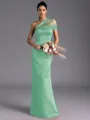 Resplendent Sheath One-Shoulder Pleated Floor-Length Satin Bridesmaid Dress