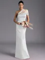 Resplendent Sheath One-Shoulder Pleated Floor-Length Satin Bridesmaid Dress