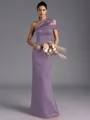 Resplendent Sheath One-Shoulder Pleated Floor-Length Satin Bridesmaid Dress