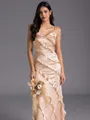 Sophisticated Sheath V-Neck Ruffles Floor-Length Silk Like Satin Bridesmaid Dress