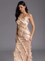 Sophisticated Sheath V-Neck Ruffles Floor-Length Silk Like Satin Bridesmaid Dress