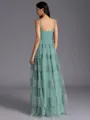 Stylish A-line Spaghetti Straps Pleated Floor-Length Tulle Bridesmaid Dress