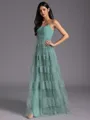 Stylish A-line Spaghetti Straps Pleated Floor-Length Tulle Bridesmaid Dress