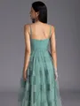 Stylish A-line Spaghetti Straps Pleated Floor-Length Tulle Bridesmaid Dress