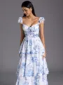 Elegant A-line Sweetheart Cascading Ruffles Floor-Length Corset Bridesmaid Dress