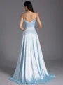 Stylish A-line Spaghetti Straps Pleated Sweep Train Silk like Satin Bridesmaid Dress