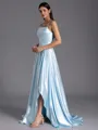 Stylish A-line Spaghetti Straps Pleated Sweep Train Silk like Satin Bridesmaid Dress