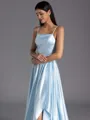 Stylish A-line Spaghetti Straps Pleated Sweep Train Silk like Satin Bridesmaid Dress