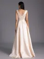 Understated A-line V-Neck Pleated Floor-Length Satin Bridesmaid Dress