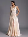 Understated A-line V-Neck Pleated Floor-Length Satin Bridesmaid Dress