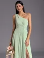 Refined A-line One-Shoulder Pleated Floor-Length Chiffon Bridesmaid Dress