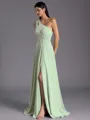 Refined A-line One-Shoulder Pleated Floor-Length Chiffon Bridesmaid Dress