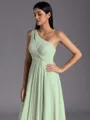 Refined A-line One-Shoulder Pleated Floor-Length Chiffon Bridesmaid Dress
