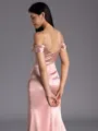 Classy Sheath Cold Shoulder Pleated Sweep Train Silk like Satin Corset Bridesmaid Dress