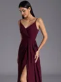 Resplendent A-line V-Neck Pleated Floor-Length Chiffon Bridesmaid Dress