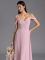 Impeccable A-line Cold Shoulder Pleated Floor-Length Chiffon Bridesmaid Dress