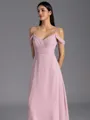 Impeccable A-line Cold Shoulder Pleated Floor-Length Chiffon Bridesmaid Dress