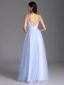 Polished A-line V-Neck Pleated Floor-Length Tulle Bridesmaid Dress