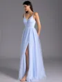 Polished A-line V-Neck Pleated Floor-Length Tulle Bridesmaid Dress