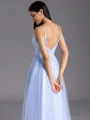 Polished A-line V-Neck Pleated Floor-Length Tulle Bridesmaid Dress