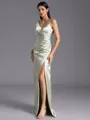 Flattering A-line/Princess Silk like Satin V-Neck Sleeveless Floor-Length Bridesmaid Dress