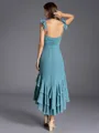 Glam A-line Square Ruffles Ankle-Length Chiffon Bridesmaid Dress