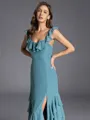 Glam A-line Square Ruffles Ankle-Length Chiffon Bridesmaid Dress