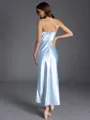 Unique Sheath Halter Pleated Ankle-Length Silk like Satin Bridesmaid Dress