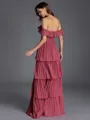 Pretty A-line Off-the-Shoulder Cascading Ruffles Floor-Length Chiffon Bridesmaid Dress