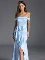 Fashion Sheath Off-the-Shoulder Ruffles Floor-Length Charmeuse Bridesmaid Dress