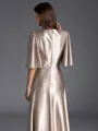 Glam A-line V-Neck 1/2 Sleeves Pleated Floor-Length Silk Like Satin Dress